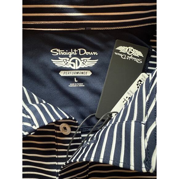 Straight Down Del Mar Stripe Performance Polo Shirt Blue Moisture Wicking L ⛳ - Picture 9 of 9